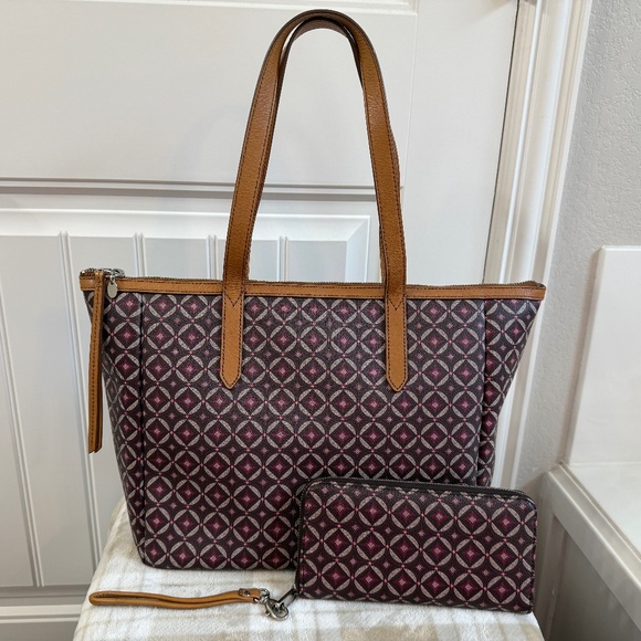 Fossil Large Sydney Shopper Tote plus matching Zippered Wristlet Wallet - Picture 1 of 16